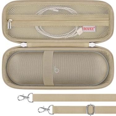 Imagem de BOVKE Estojo de transporte para Beats Pill – Alto-falante Bluetooth portátil, alto-falante sem fio Beats Pill, bolsa de viagem com bolso de malha extra para carregar cabos, acessórios, dourado +