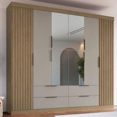 Imagem de Guarda Roupa Casal Ripado com Espelho 6 Portas 4 Gavetas Vegas Faimec,