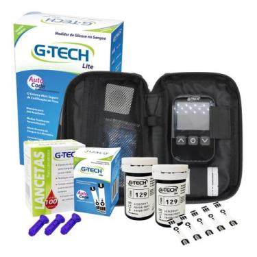 Imagem de 100 Tiras De Glicemia + 100 Lancetas + Aparelho Medidor Diabetes G-Tec