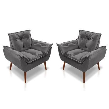 Imagem de Kit 2 Poltronas Opala Suede Cinza Escuro LM Decor - Casa da Poltrona