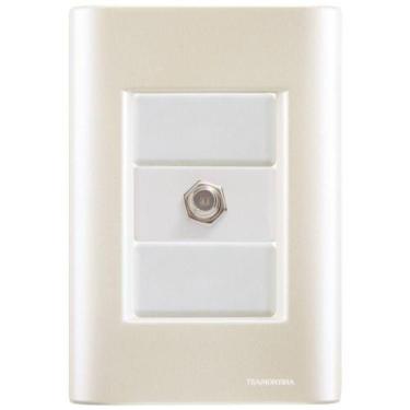 Imagem de Cj Tomada Conexão Tv Sat Coaxial Giz Pérola Tramontina Completo Pronto