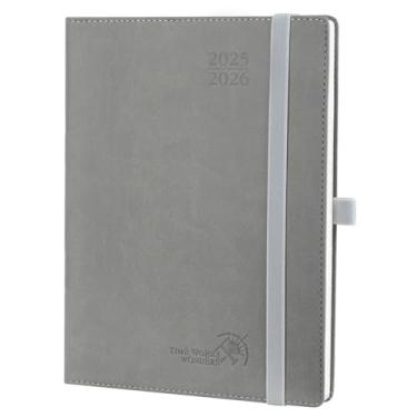 Imagem de POPRUN Agenda do ano acadêmico Planner 2025-2026 (15 x 21 cm) (julho de 2025 a junho de 2026) com horários horários, agenda semanal 2025 para gerenciamento de tempo, capa macia de couro - cinza