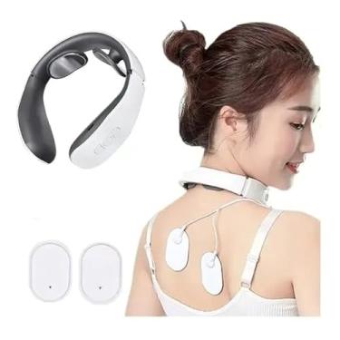 Imagem de Massageador Cervical Elétrico, 3 Modos de Massagem, Tecnologia de Pulso, Ajuste 3D, Branco e Cinza