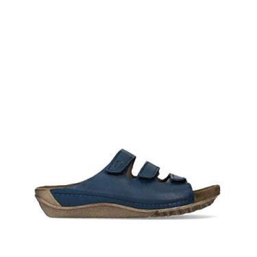 Imagem de Wolky Sandálias Rasteiras Femininas, Couro vegi azul, 5.5-6