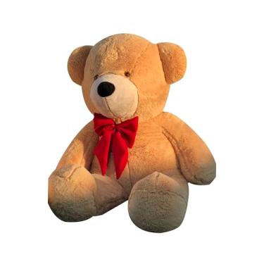 Imagem de Urso De Pelúcia Gigante Teddy 1,10 metros Macio C/Laço Personalizado - Doce de Leite Laço Vermelho