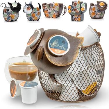 Imagem de Made Easy Kit Organizador de cesta de café para decoração prática – compatível com cápsulas e cápsulas Keurig K-Cup – Decoração de café e bar útil para cozinha independente (coruja vintage)