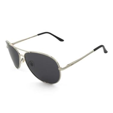 Imagem de J+S Óculos de sol aviador clássico estilo militar premium, polarizado, 100% de proteção UV para meninos e meninas (armação pequena - armação prata/lente preta)