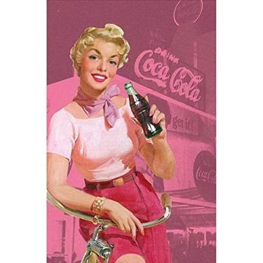 Imagem de Pano de Copa Coca-Cola Pin Up With Bike Rosa em Algodão - Urban - 70x45 cm