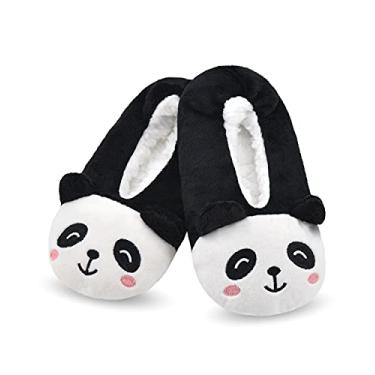 Imagem de DICUIRD Pantufa infantil com estampa de animais, de lã, aconchegante, para uso interno, para quarto, Panda, 29.5-31