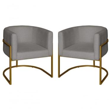 Imagem de Kit 2 Poltronas Decorativa Luxo Base De Metal Dourada Escritório Recepção Sala Suede Prata Eli Móveis E Decoração