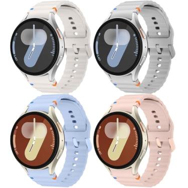 Imagem de Pulseiras esportivas para Samsung Galaxy Watch 7 6 5 4 FE de 40 mm e 44 mm (masculino), pulseira de silicone macio sem lacunas de 47 mm e 43 mm/clássica de 46 mm e 42 mm/5 pro de 45 mm, pacote com 4
