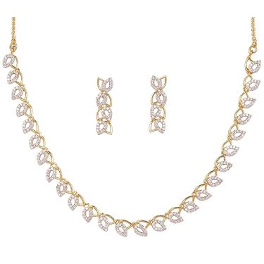 Imagem de Sunsoul Conjunto de colar feminino de zircônia cúbica CZs de zircônia cúbica feito à mão com aparência elegante e inovadora da Touchstone Indian Bollywood em tom dourado ou prateado., Sem Pedra Preciosa