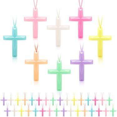 Imagem de Junkin 96 peças, colar de cruz de cristal, colares coloridos de plástico, lembrancinhas de festa religiosas cristãs, brinquedos cristãos para festa cristã de Páscoa, aniversário, férias, domingo,