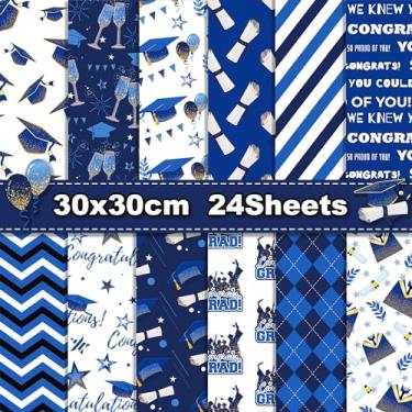 Imagem de Bloco azul com 24 folhas, padrão de graduação, 29 x 29 cm, bloco de papel azul para graduação, graduação, estação de formatura, pacote de papel cartolina dupla face, para fazer cartões de fundo de