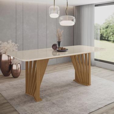 Imagem de Mesa de Jantar 8 Lugares 200cm Tampo mdf com Vidro Canto Arredondado Adriana