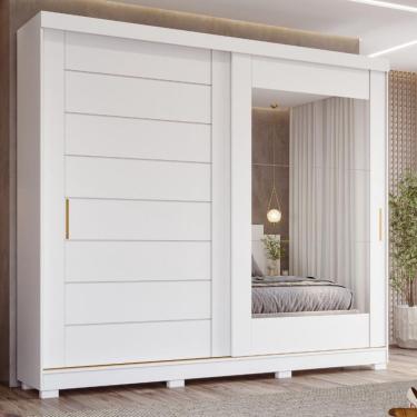 Imagem de Guarda Roupa Casal com Espelho e Pés 2 Portas de Correr 100 mdf Florença Slide Panan