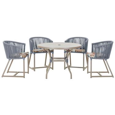 Imagem de Mesa com 4 Cadeiras de Jantar Roma 100cm e Noronha em Aluminío Fendi Corda Nautica Estofado 6 Trama Original