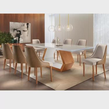 Imagem de Conjunto Sala de Jantar Mesa Madeira Maciça Sarah e 8 Cadeiras Roma