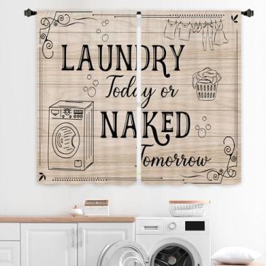 Imagem de Miyotaa Cortinas rústicas para lavanderia Farmhouse, 2 painéis, 70 cm L x 99 cm A, bolso de varão, madeira engraçada, porta de celeiro, decoração de poliéster, pequena janela curta, tratamento de