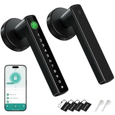 Imagem de MSR X6 Fechadura de porta com impressão digital, maçaneta de porta com impressão digital inteligente, fechadura de porta de entrada sem chave com alça, fechaduras inteligentes para porta de quarto,