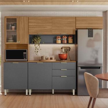 Imagem de Cozinha Completa Charge 8 Portas 2 Gavetas com Vidro Amêndola/Grafito Prime Tx - Pnr Móveis