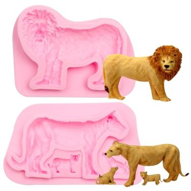 Imagem de Molde 3D de fondant de leão, mãe de leão e bebê, moldes de silicone para animais da selva chocolate, animais de safári, decoração de bolo de festa, enfeite de cupcake de doces, artesanato de argila de
