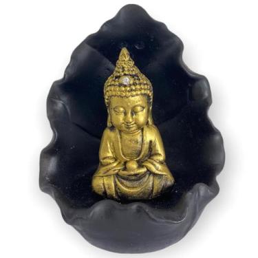 Imagem de Incensário cascata Gruta Folha Buda Tibetano dourado e preto 11 cm em 
