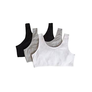 Imagem de Fruit of the Loom Sutiã esportivo elástico embutido de algodão para meninas, Preto/branco/cinza mesclado., 32
