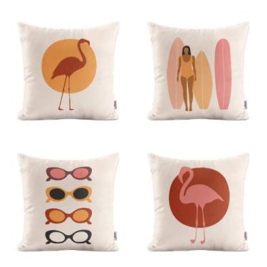 Imagem de Almofadas Terracota Decorativas Flamingos Para Sofá 40X40Cm - Novadeco