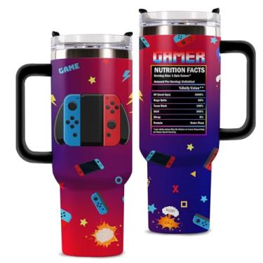 Imagem de Presentes para jogadores para homens, presentes de jogos para meninos, filhos gamers, namorado, marido, homens, copo de jogo de 1,134 g com alça e canudo, presentes de jogos para aniversário, dia dos