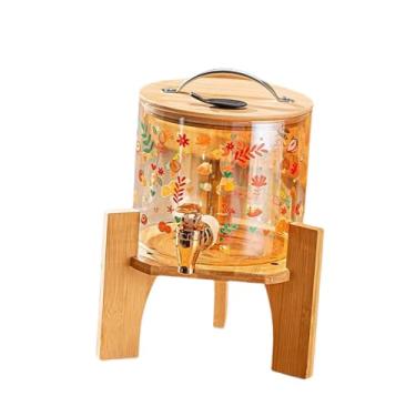 Imagem de IEUDNS Recipiente de de dispensador de bebidas para geladeira 26L com spigot Wood Stand Water Jug Drink para eventos Barbecue ao ar livre, Tampa de Bambu