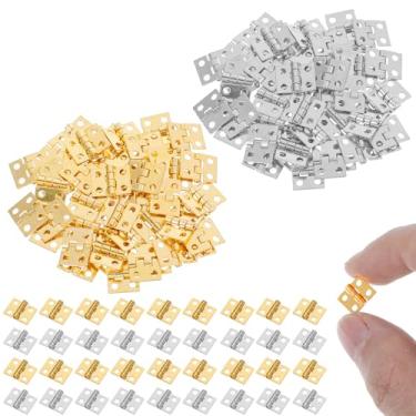 Imagem de 100 peças pequenas dobradiças de latão para caixa de joias, mini dobradiças de 10 x 8 mm para artesanato, ferragens pequenas de ouro e prata com 400 peças de parafuso pequeno para móveis em miniatura