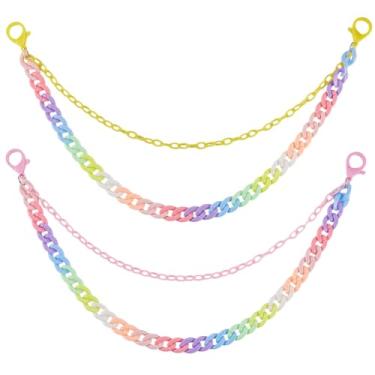 Imagem de GORGECRAFT 2 peças coloridas corrente de calça punk de camada dupla chaveiro com fecho lagosta rosa claro amarelo cintura bolso corrente acessórios para calças hip hop jeans shorts decorações