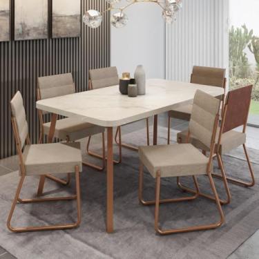 Imagem de Conjunto Sala de Jantar 6 Cadeiras Almería Carraro Petra Areia Rosê