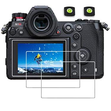 Imagem de Protetor de tela de vidro compatível com Panasonic LUMIX S1 S1R (não para câmera S1H), capa protetora rígida de vidro temperado (3 peças) + 2 peças de capa de nível de exibição quente