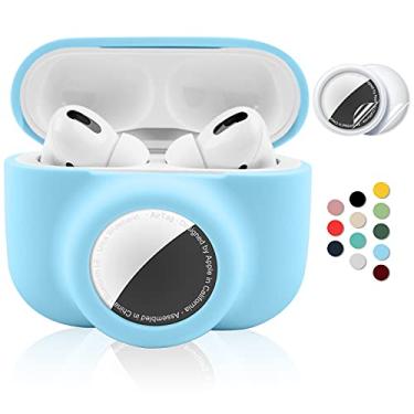 Imagem de Capa protetora 2 em 1 para Apple AirPods Pro Air Tag Combo, capa Airpods Pro AirTag de silicone macio com 2 peças de protetores de tela, antiarranhões, antiqueda, antiperda, à prova de choque, durável (azul)