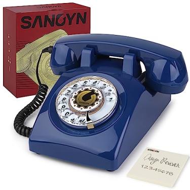 Imagem de Sangyn Telefones de discagem rotativa, telefone fixo retrô estilo antigo clássico dos anos 60 (azul escuro)