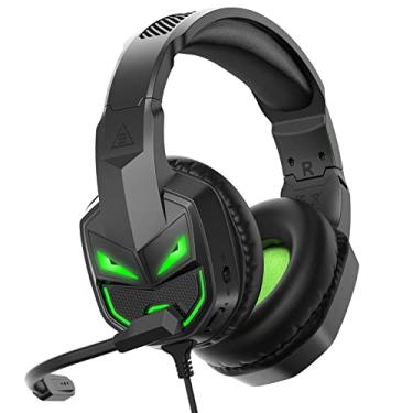 Imagem de EKSA Fenrir Fones de ouvido para jogos com microfone – Fone de ouvido para jogos para PC, Xbox One, PS4, PC, PS5, dispositivos móveis, microfone com cancelamento de ruído, almofadas auriculares confortáveis, drivers de 50 mm, luz RGB, controle de um botão
