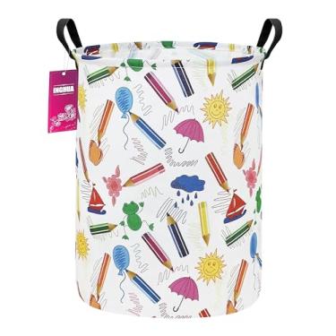 Imagem de INGHUA Cesto de roupa suja grande em tecido de lona leve, organizador de brinquedos/roupas sujas dobrável à prova d'água para dormitórios universitários, quarto de meninos e meninas, banheiro (lápis