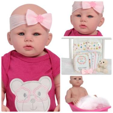 Imagem de Boneca Reborn Bebê Menina Linda Ursinho Pelúcia Acessórios - Cegonha R