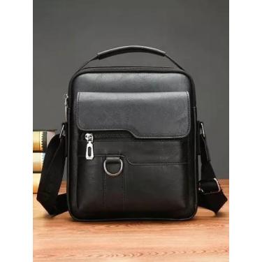 Imagem de Bolsa Tiracolo Masculina De Couro Mão E Ombro Casual - Minymix, Preto