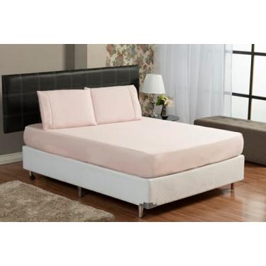 Imagem de Jogo de Cama Queen 3 Peças 300 Fios 100% Algodão Egípcio – Lençol com Elástico + 2 Fronhas, Percal Macio e Toque Fresco (Rosê)