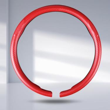 Imagem de Capa para volante de carro, fibra de carbono, encaixe, acessórios de volante, envoltório de 36,8-38 cm, protetor antiderrapante com aderência universal, vermelho fosco