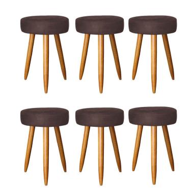 Imagem de Kit 06 Banqueta Alta Julia 50Cm Bar Cozinha Bistrô Pé Palito Caramelo Suede Marrom