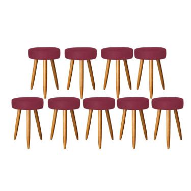 Imagem de Kit 09 Banqueta Alta Julia 50Cm Bar Cozinha Bistrô Pé Palito Castanho Suede Bordô