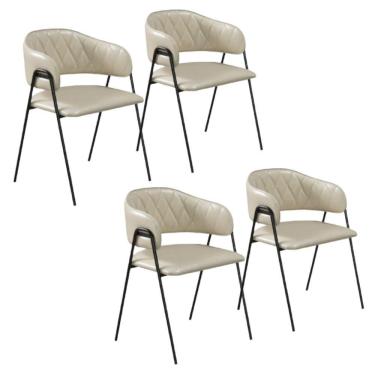 Imagem de Conjunto 4 Cadeiras Veneza No Couro Perola E Metal Preto
