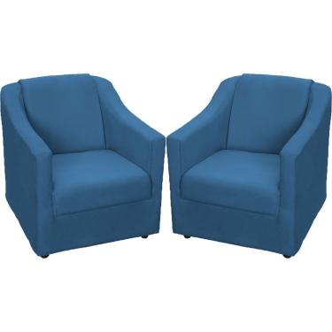 Imagem de Kit 2 Poltronas Mila Pé De Plástico Cromado - Azul-marinho Suede