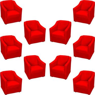 Imagem de Kit 10 Poltronas Decorativa Mila Pé De Plástico Cromado - Vermelho Suede