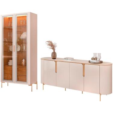 Imagem de Kit Aparador Buffet Lia Com Cristaleira Tarsila Orgânico D05 Off White Freijó
