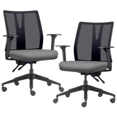 Imagem de Kit 2 Cadeiras De Escritório Giratória Diretor Flow F02 Base Preta Linho Cinza Escuro - Lyam Decor